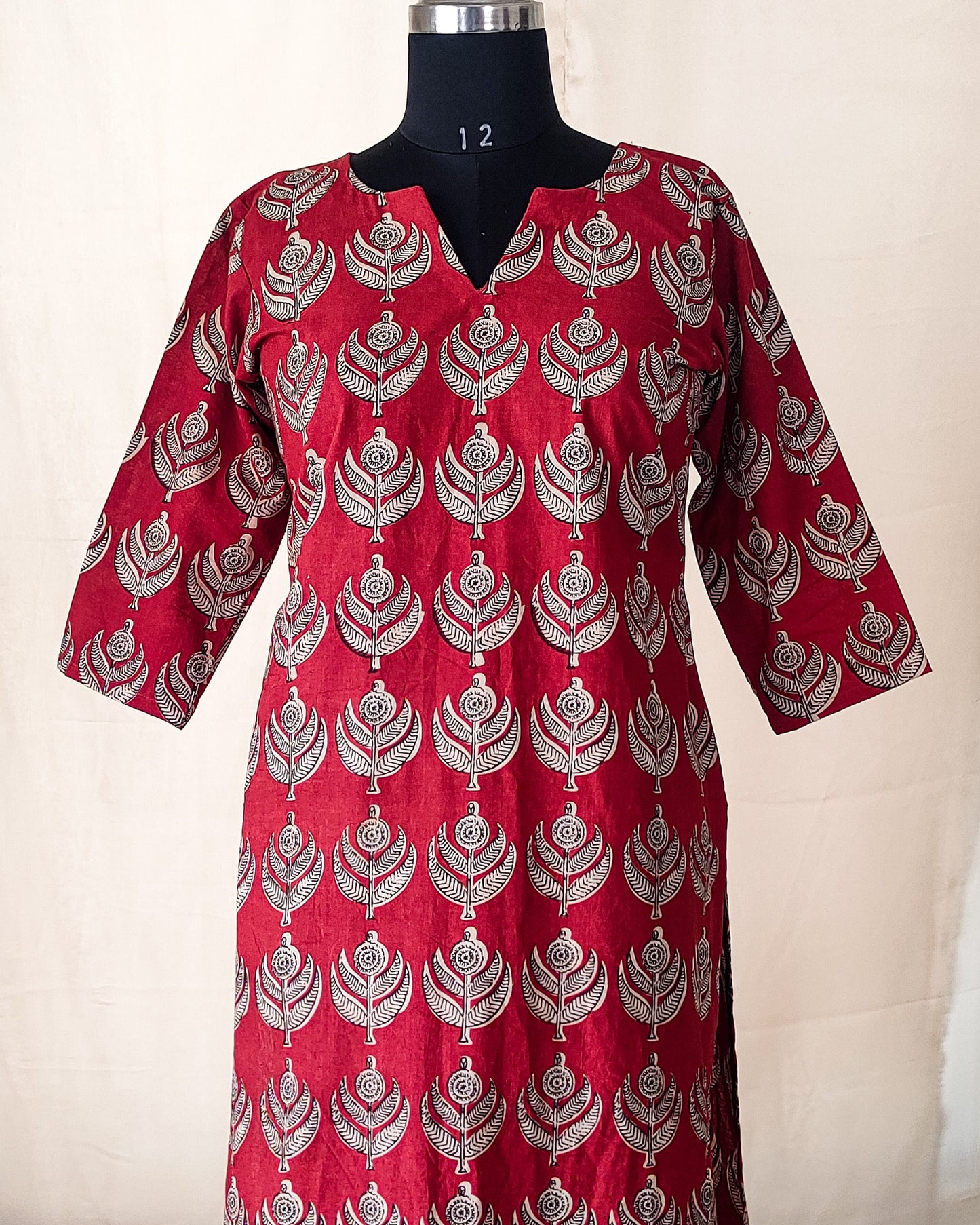 100 Red Printed Cotton Kurta