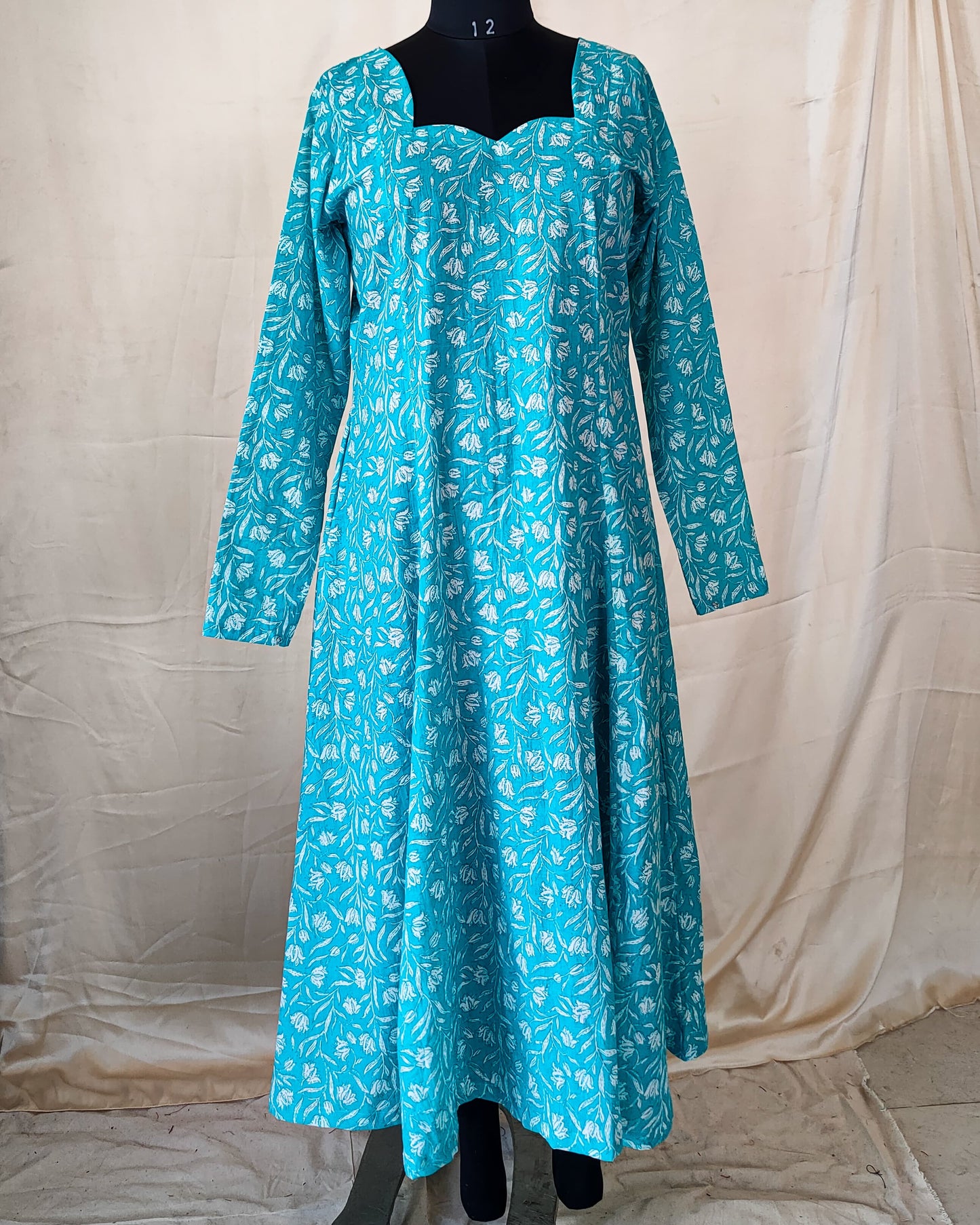 17 Light Blue Printed Anarkali Kurta With Chudi Sleeves