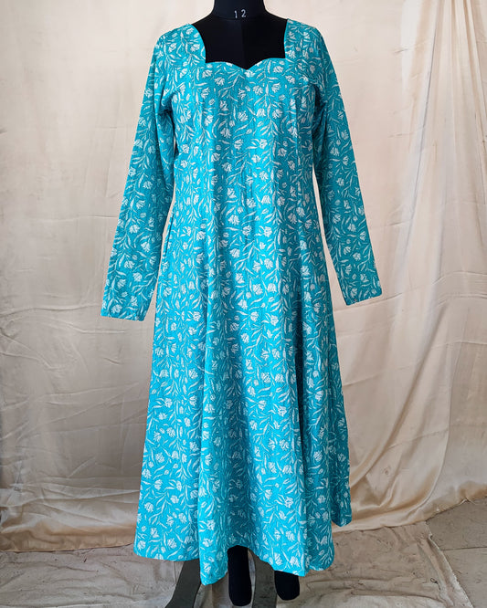 17 Light Blue Printed Anarkali Kurta With Chudi Sleeves