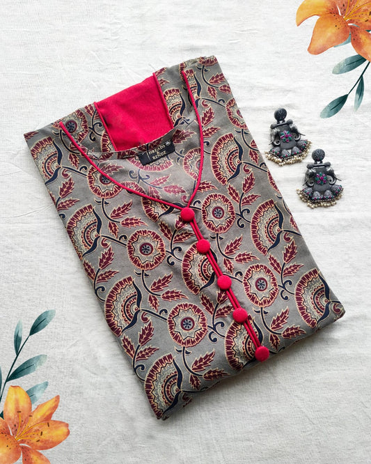 34 Grey And Maroon Ajrakh Kurta
