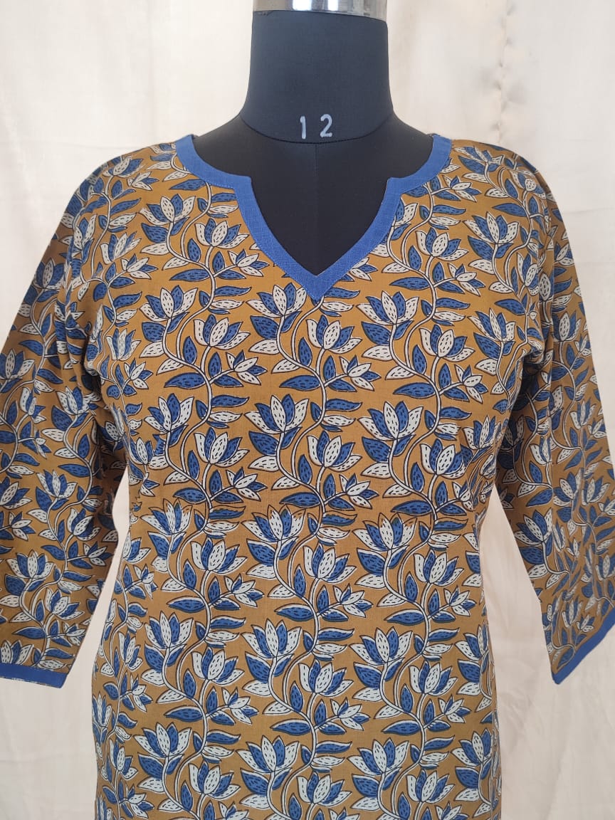 47 Mustard And Blue Printed Kurti