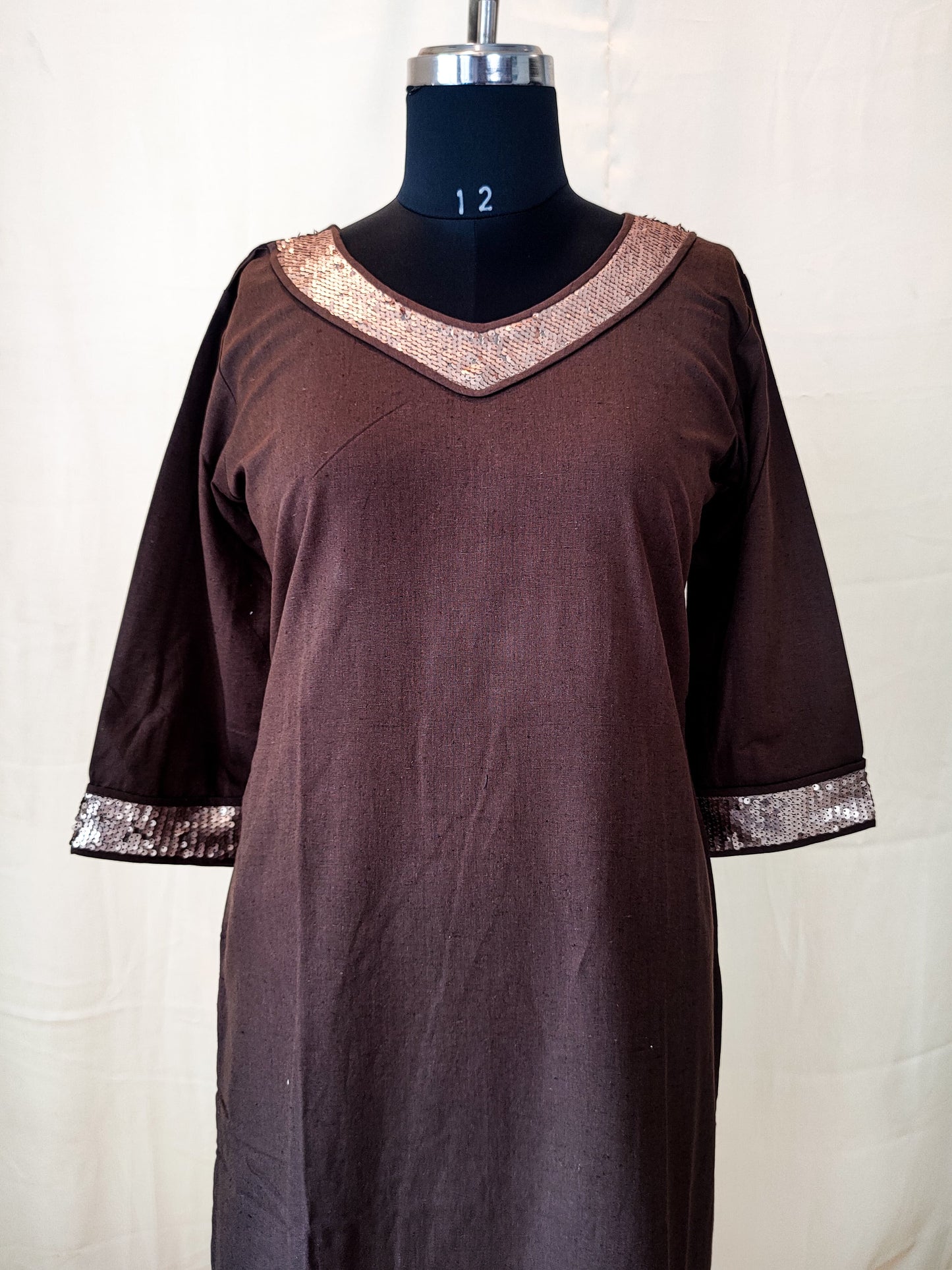 81 Brown Kurta with Sequin Lace