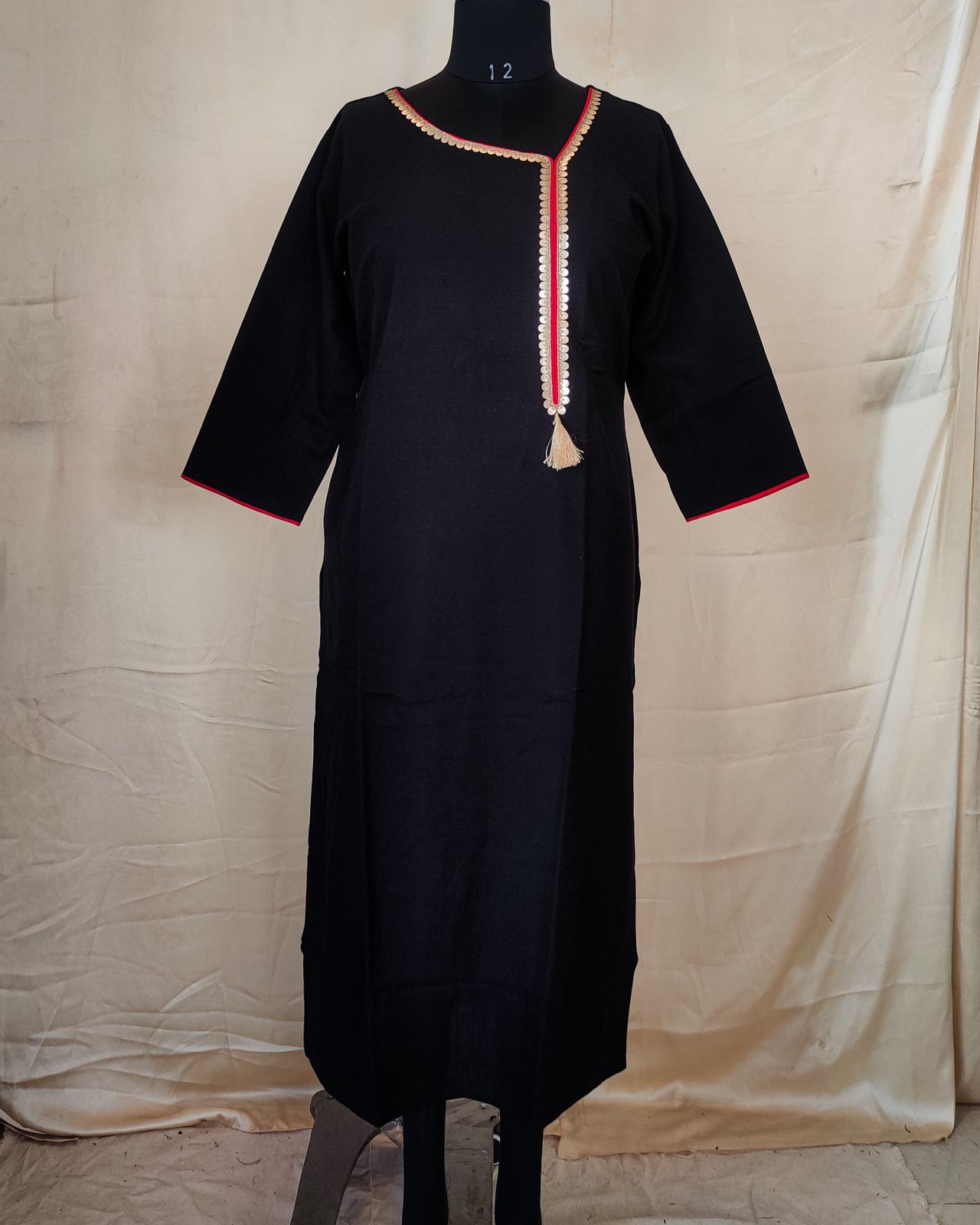 5 Black Kurta With Golden Lace And Tassels