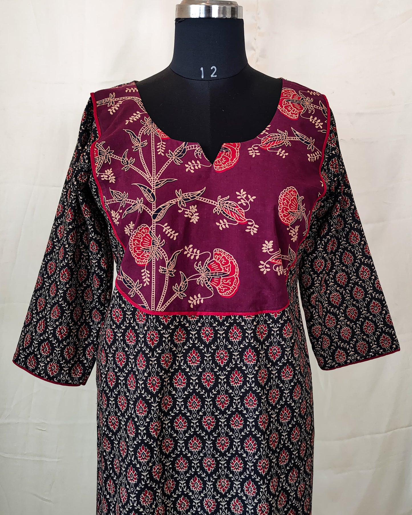 19 Black And Red Kurta With Maroon Yoke Design