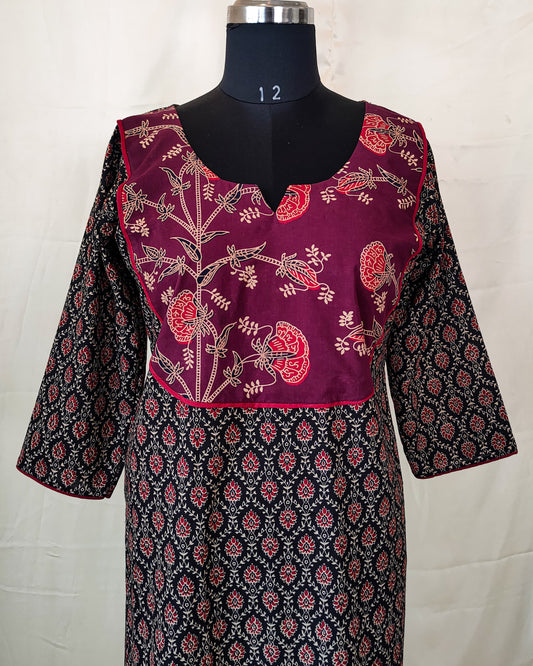 19 Black And Red Kurta With Maroon Yoke Design
