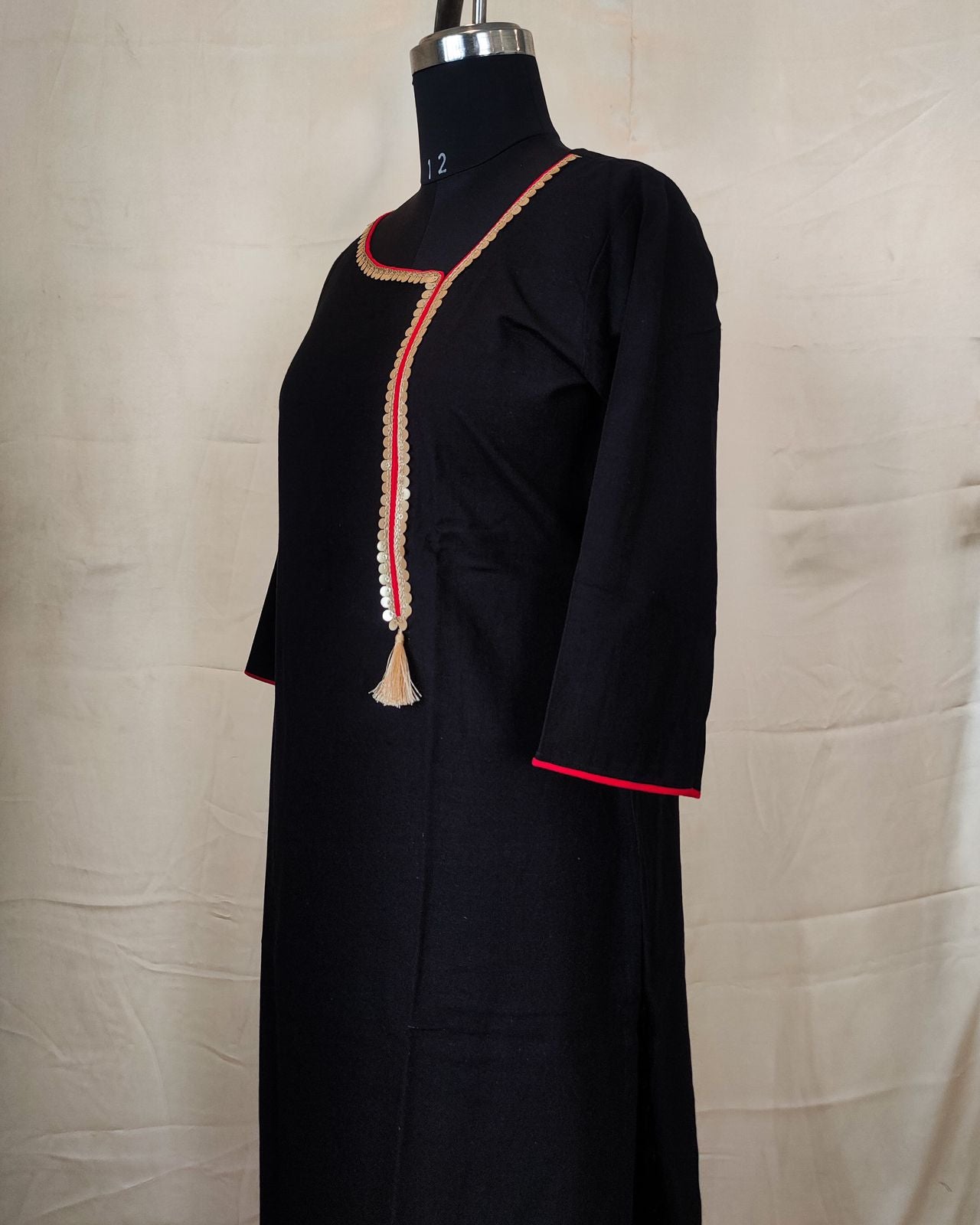 5 Black Kurta With Golden Lace And Tassels
