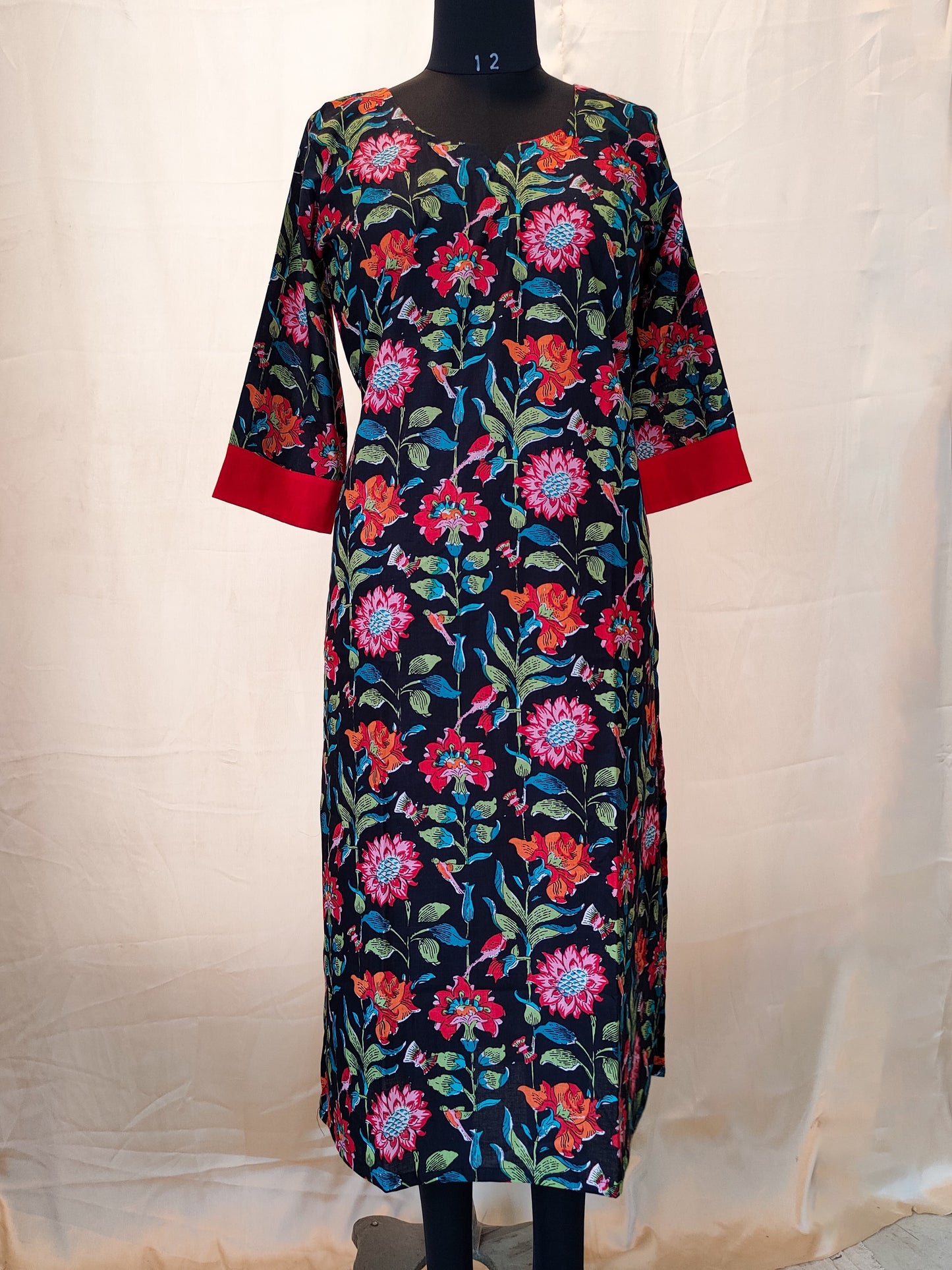 38 Black Floral Print Kurti