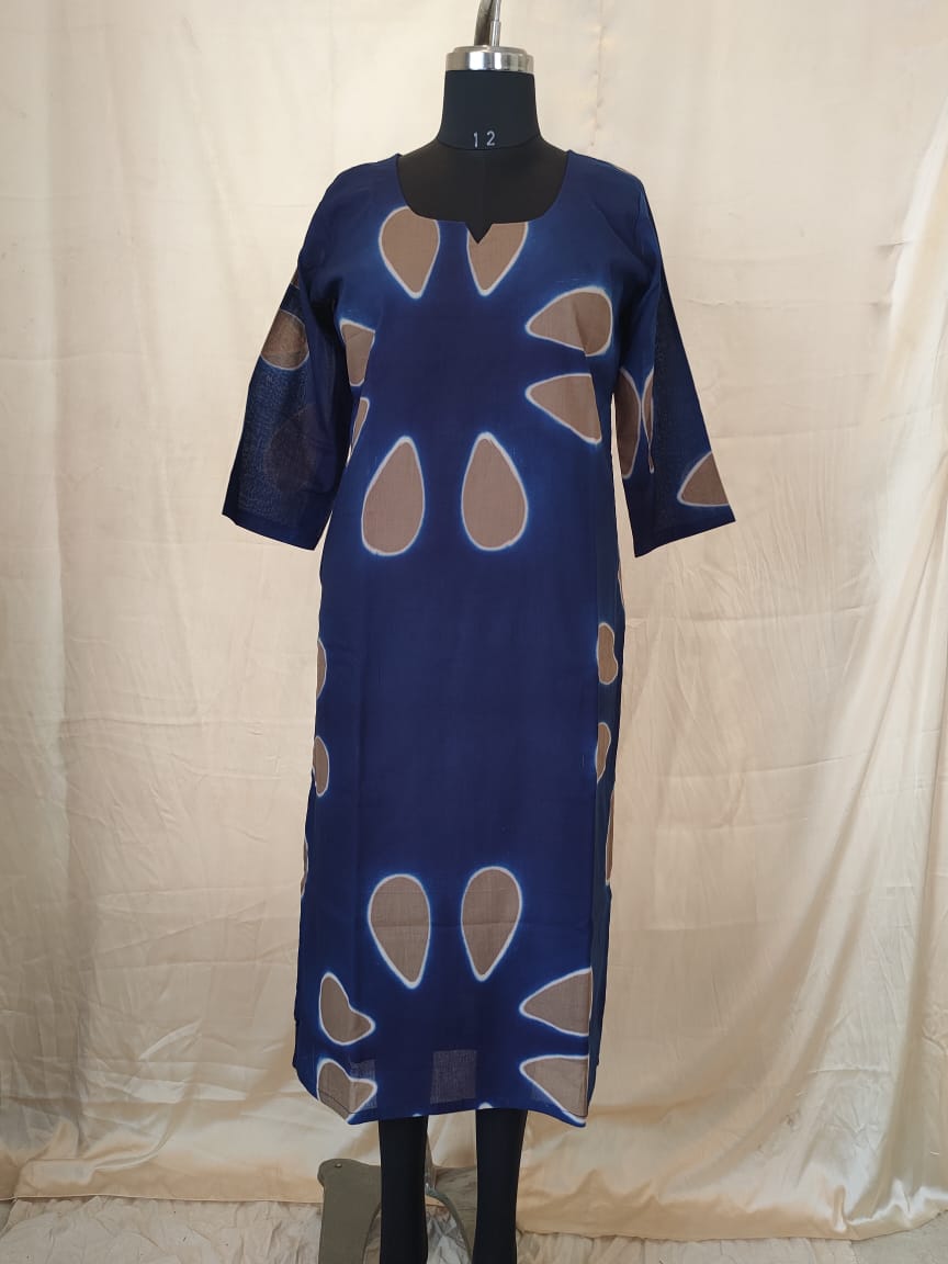 66 Navy Blue and Beige Mul Cotton Kurta