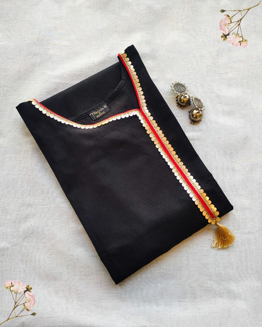 5 Black Kurta With Golden Lace And Tassels