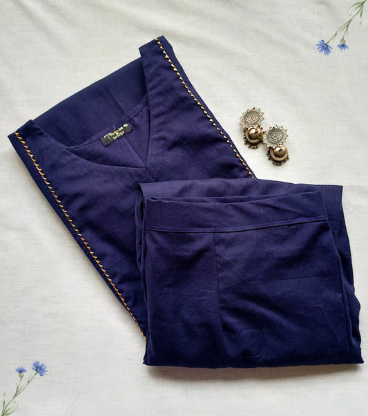 95 Navy blue co-ord set with golden lace
