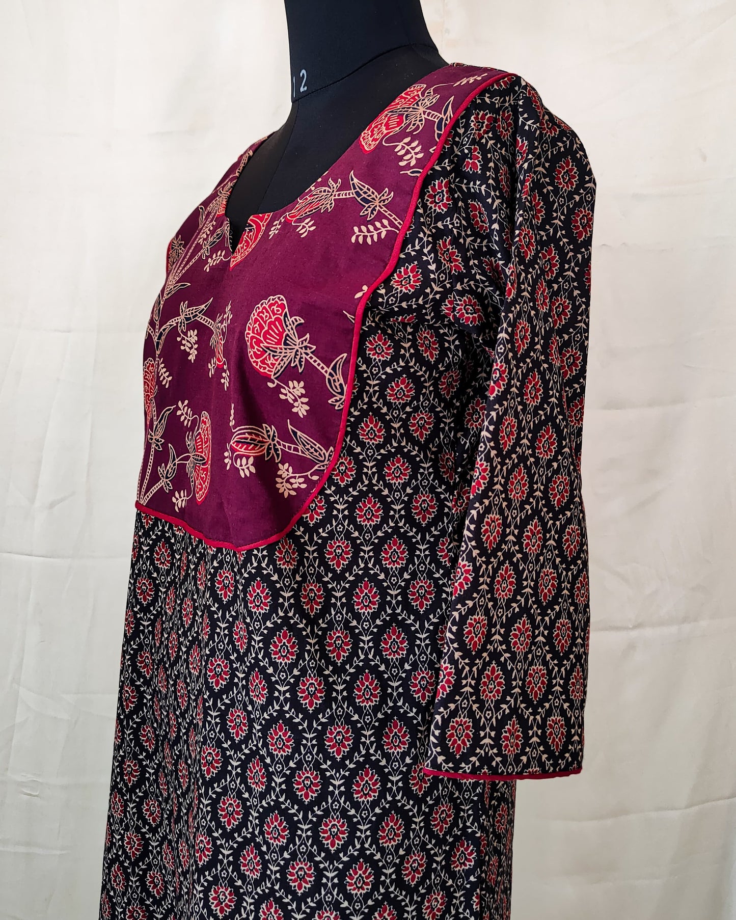 19 Black And Red Kurta With Maroon Yoke Design