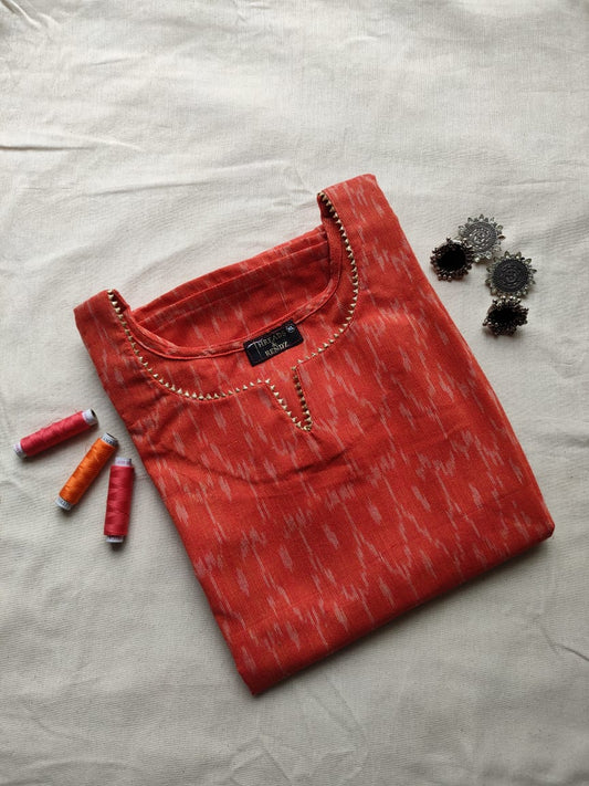 53 Orange Ikkat Kuri With Lace Detailing
