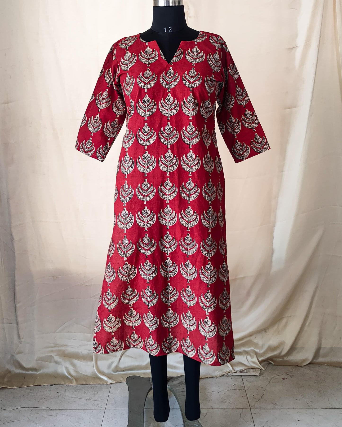 100 Red Printed Cotton Kurta