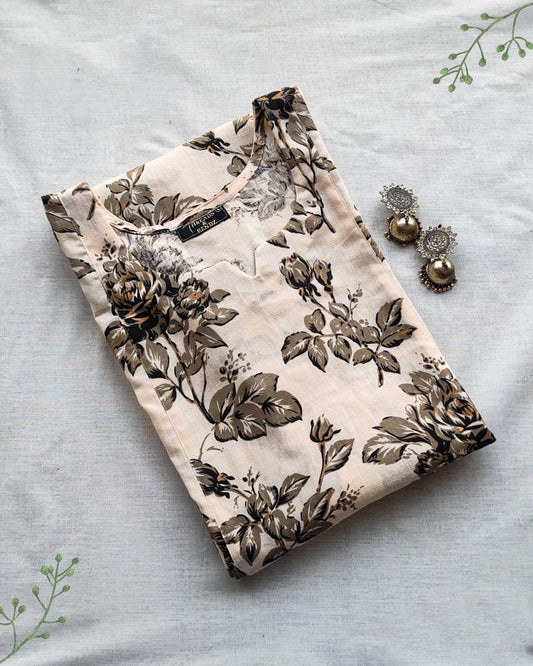 102 Cream floral print cotton kurta