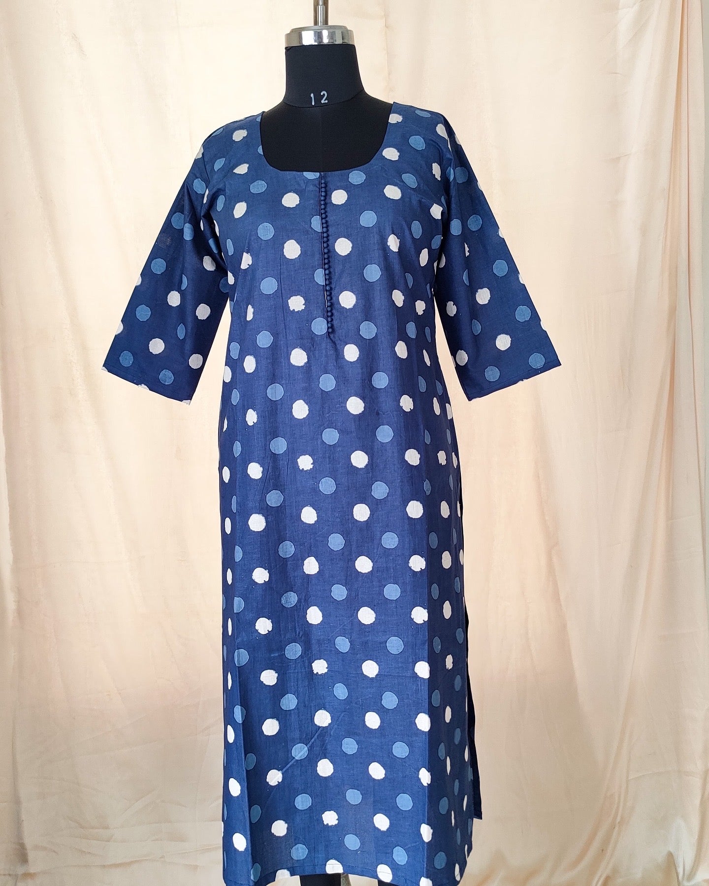 35 Navy Blue Polka Dots Kurti
