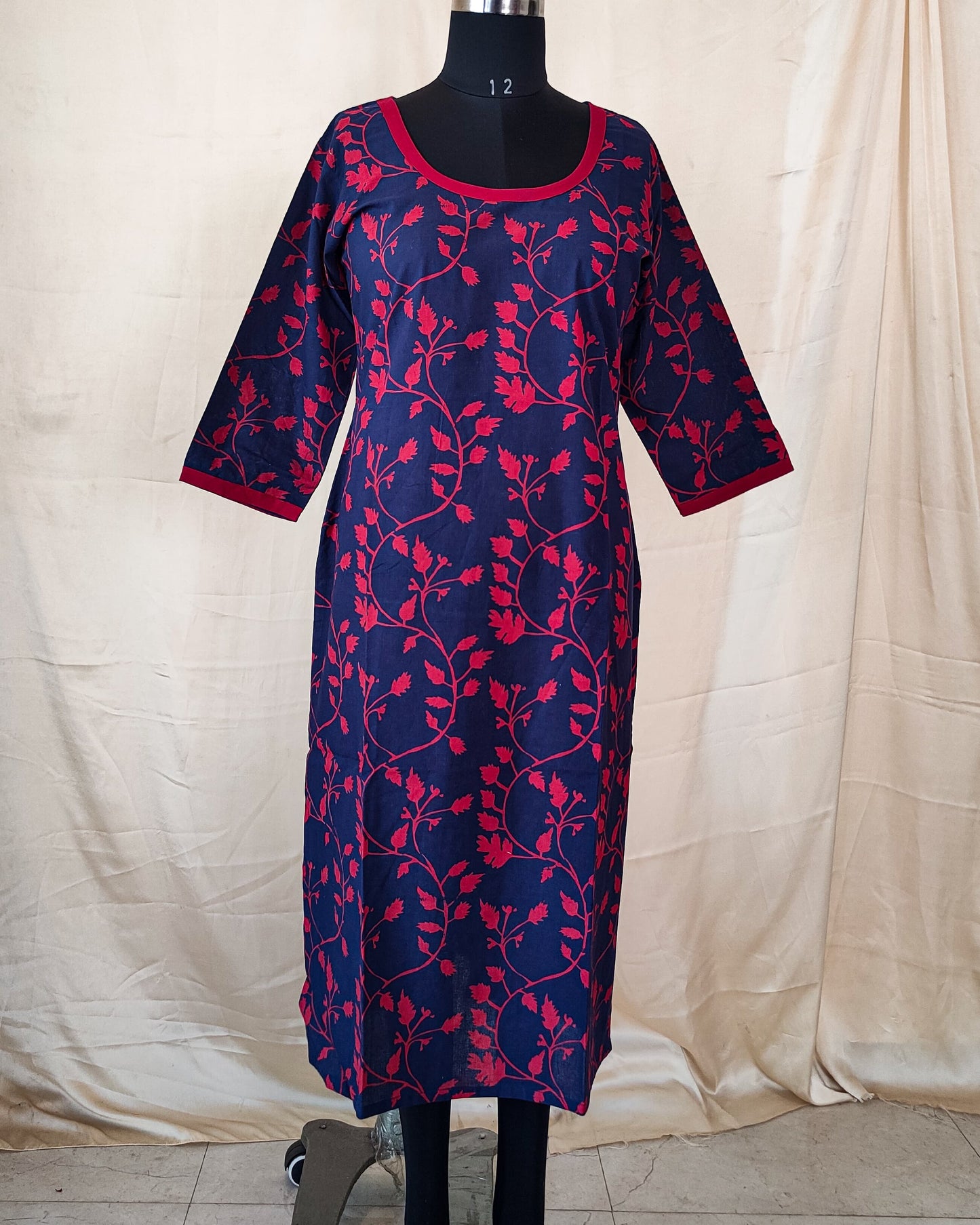 56 Navy Blue And Red Printed Kurti