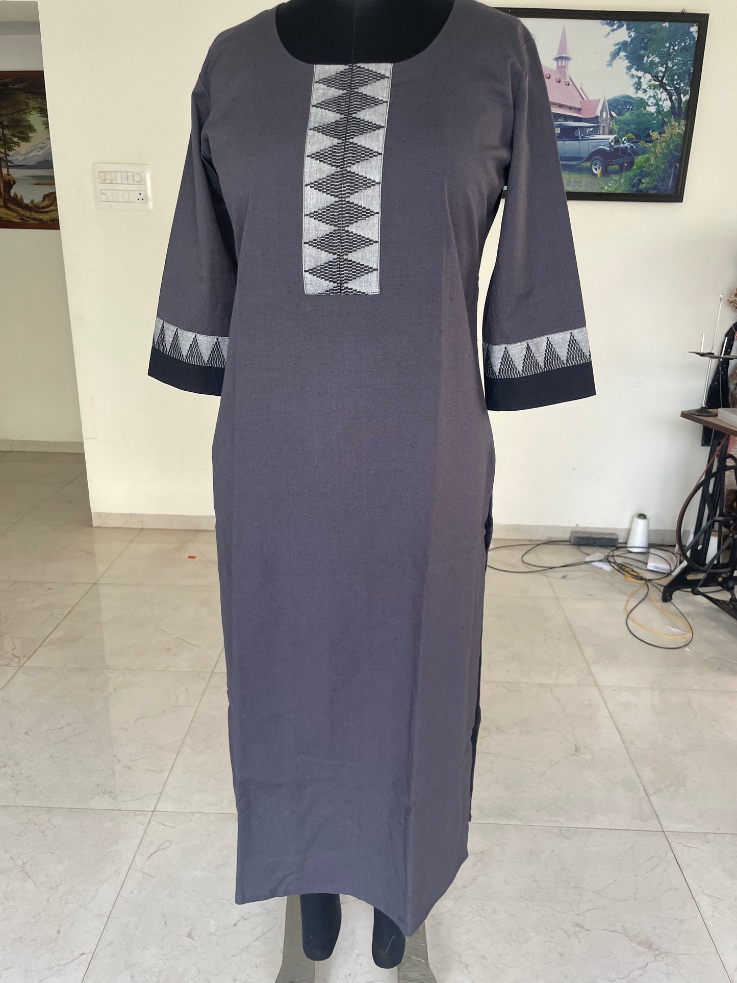 75 Grey Kurta with Border