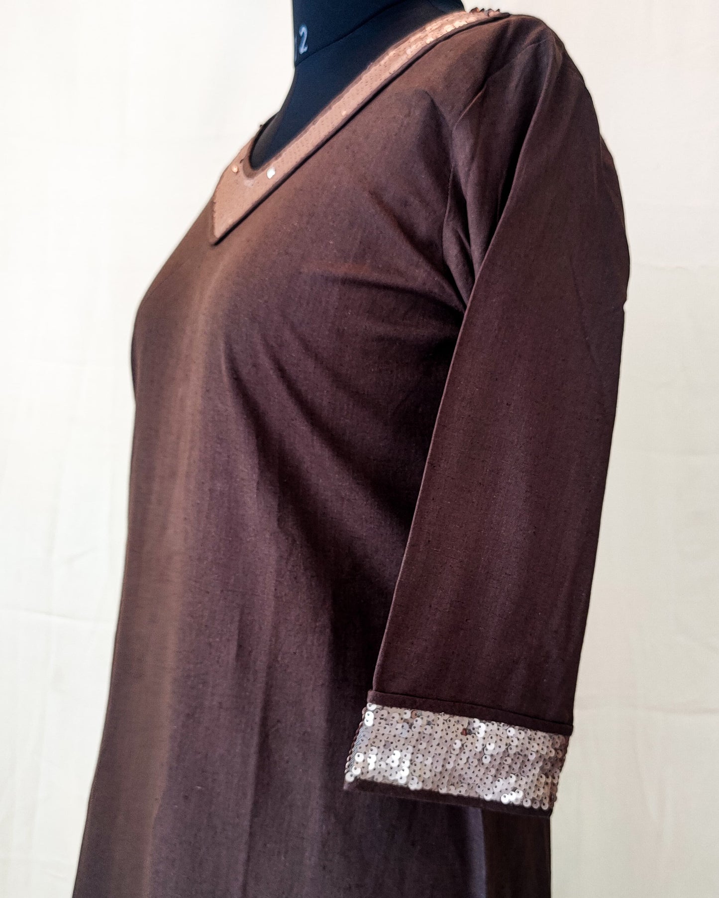 81 Brown Kurta with Sequin Lace