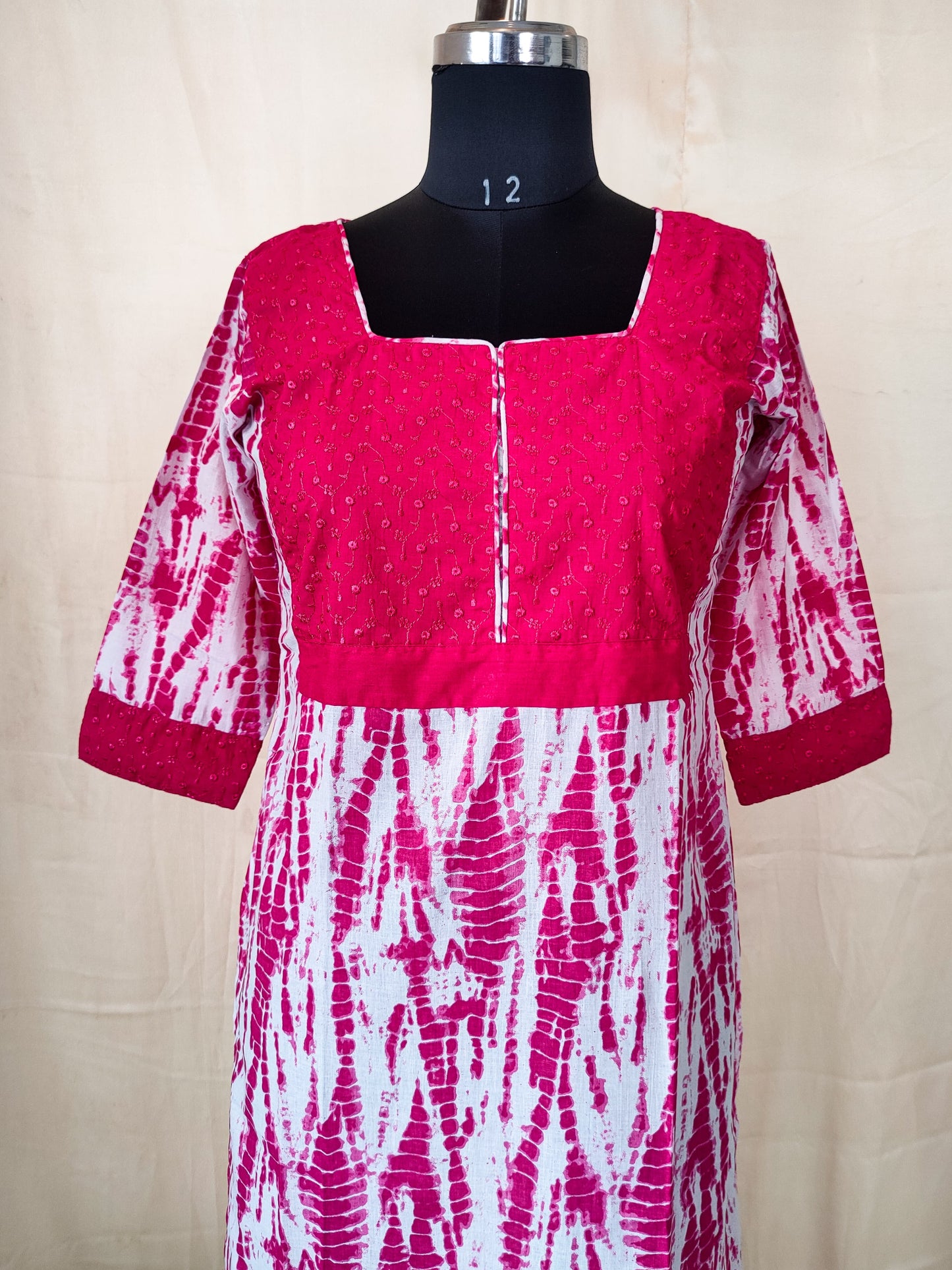 74 Pink Tie and Dye Kurta with Pink Yoke Patch
