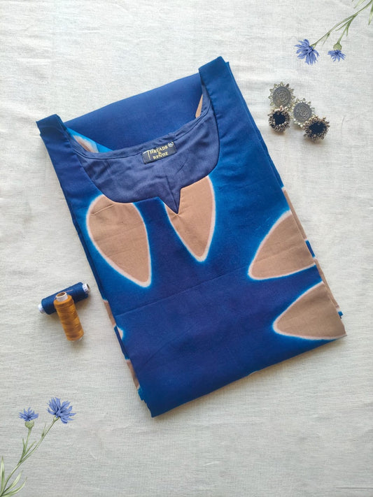 66 Navy Blue and Beige Mul Cotton Kurta