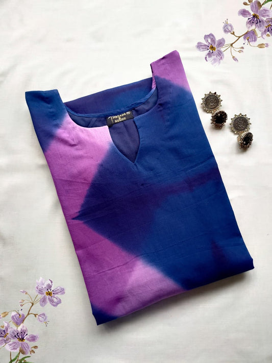 45 Blue And Purple Tie And Dye Mul Cotton Kurti With Lining