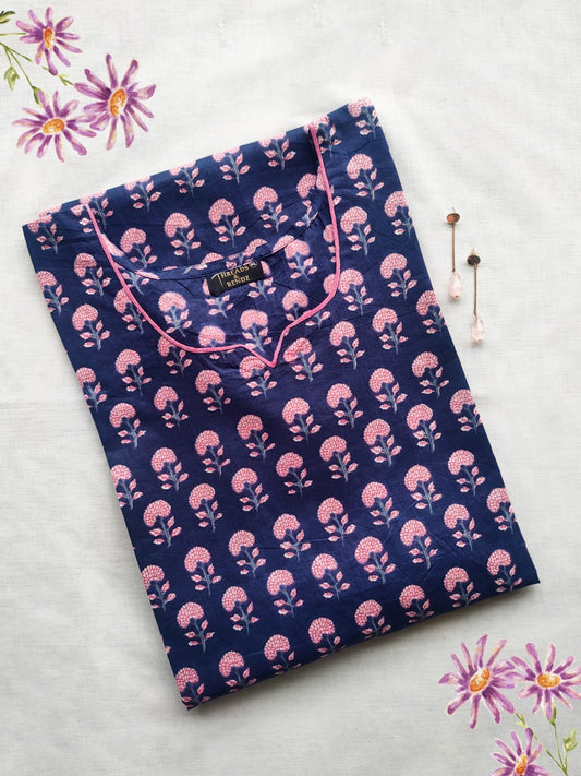 36 Navy Blue And Pink Kurti With Potli Detailing