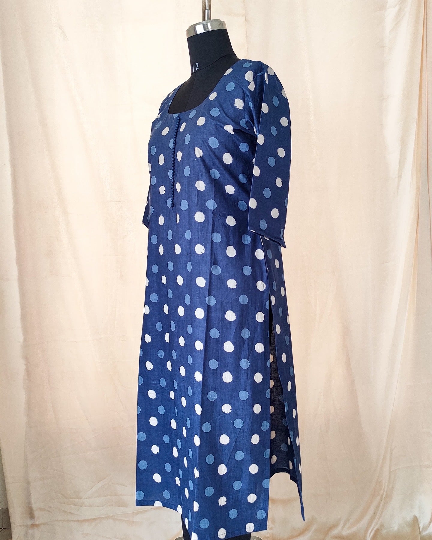 35 Navy Blue Polka Dots Kurti