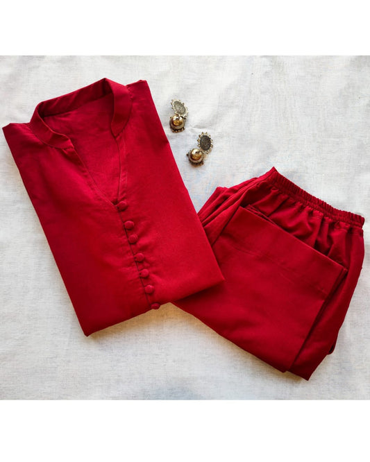 94 A Plain Maroon co-ord set with buttons