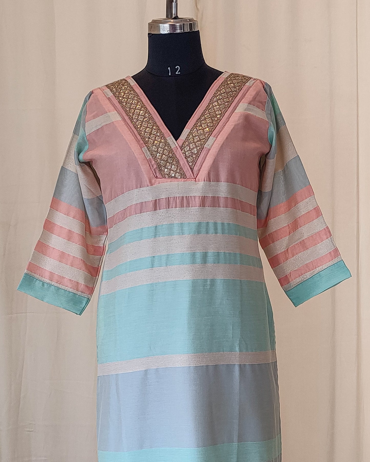 166 Pastel Coloured Chanderi Kurta With Lace Detailing