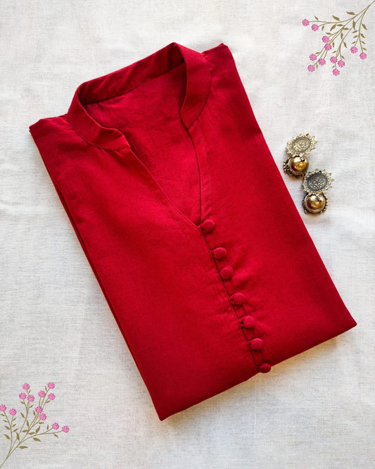 92 A Plain Maroon kurta with buttons