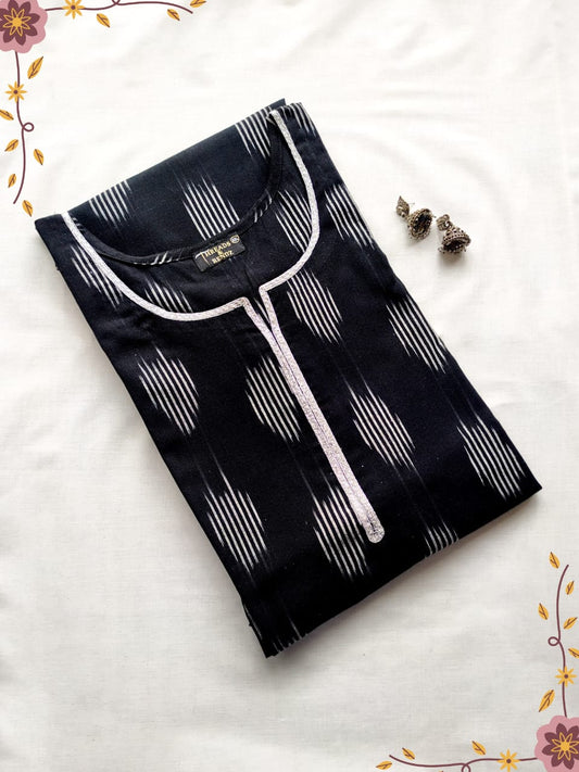 41 Black Ikkat Kurti With Silver Lace
